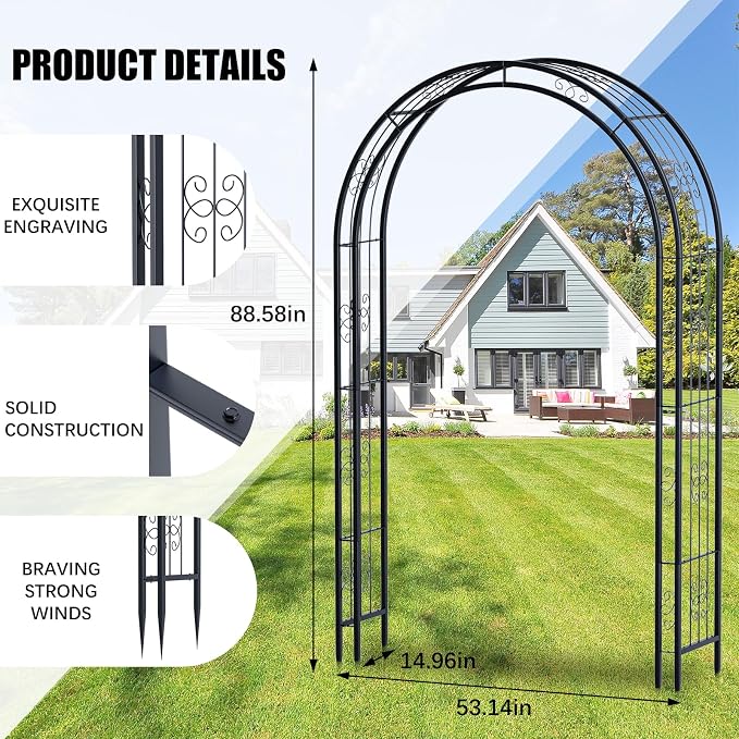 88in Steel Garden Arch Arbor Trellis - Image 4