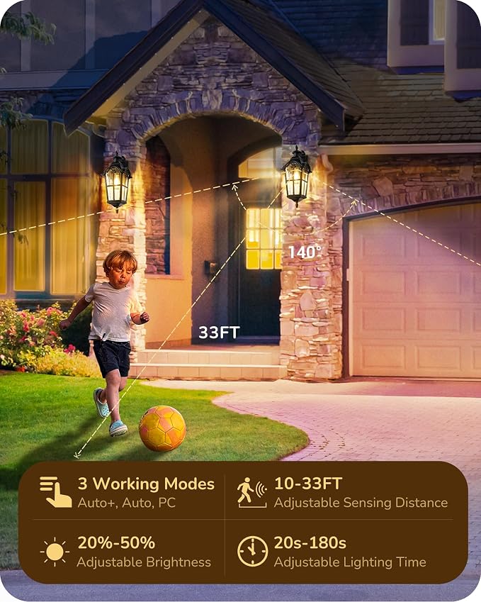 EDISHINE 20.2" Large Motion Sensor Outdoor Wall Lights, Dusk to Dawn Exterior - Image 6