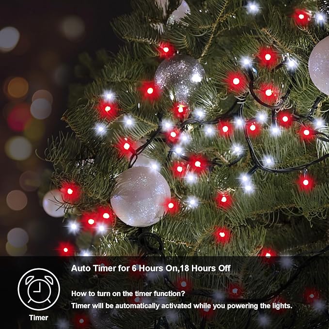 4 Pack Red White Christmas Lights Battery Operated 16.4Ft 50 LED Wreath String - Image 3