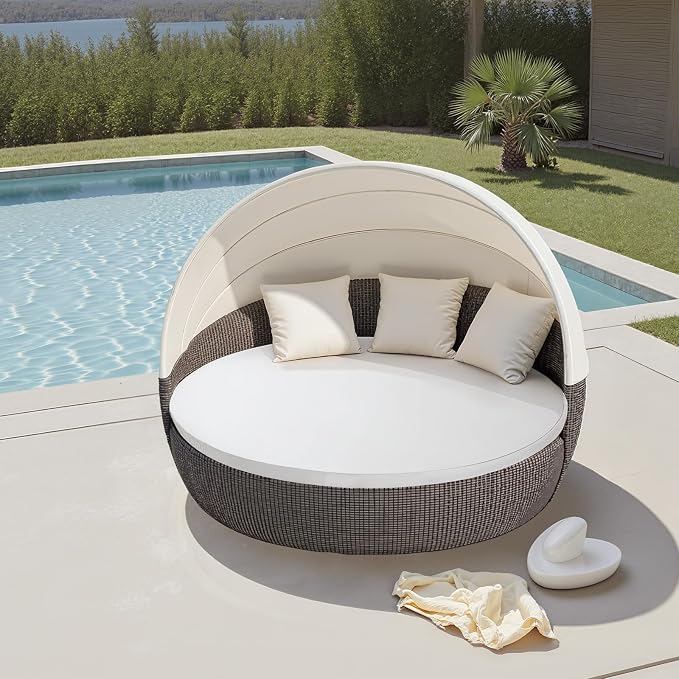 MICTONY Outdoor Daybed Cushion Cover, Sun Bed Cushion Cover, Outdoor Round Bed - Image 8