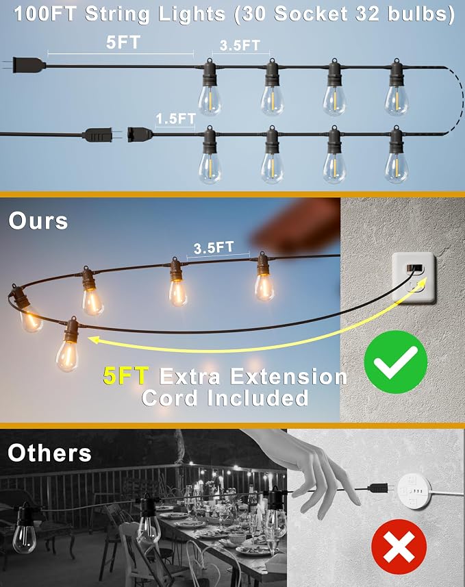 100FT LED Outdoor String Lights - Image 5