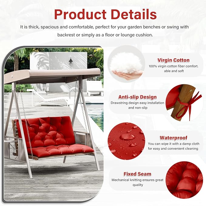 Porch Swing Cushion with Backrest, Waterproof Bench Cushion - Image 3