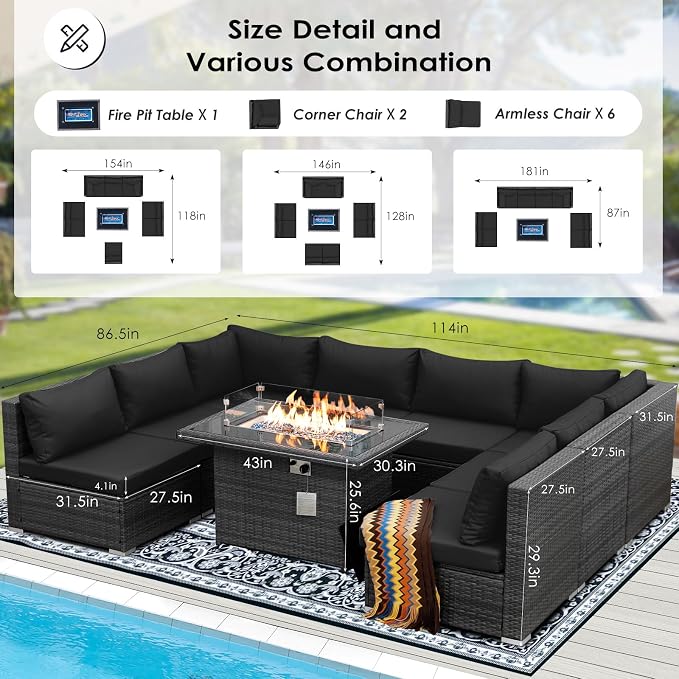 BULEXYARD 9 Pieces Highback Wicker Patio Furniture Set - Image 6