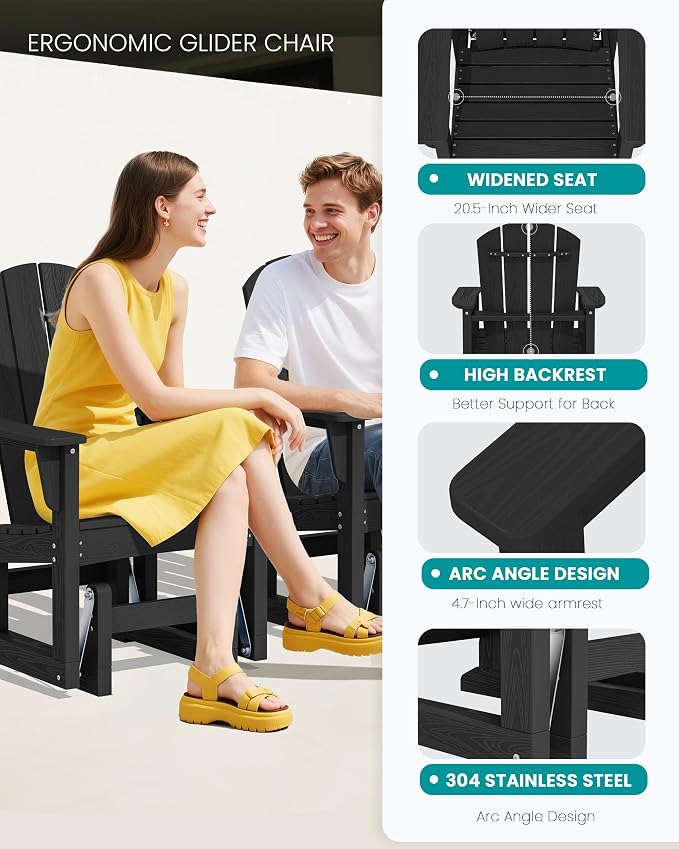 SERWALL Outdoor Glider Chair, HDPE Patio Glider Rocker All-Weather Porch Glider - Image 5