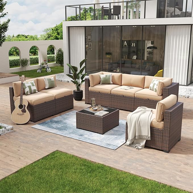 Aoxun 7 Piece Patio Furniture Set Wicker Rattan Patio Conversation Set Outdoor by Aoxun