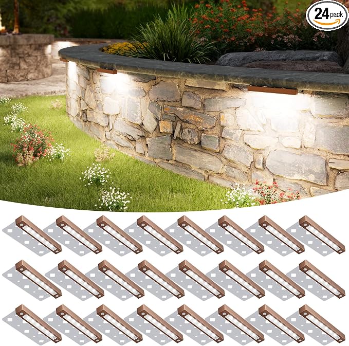 VOLISUN 24 Pack 7 Inch Retaining Wall Lights, Waterproof LED Hardscape Lighting by VOLISUN