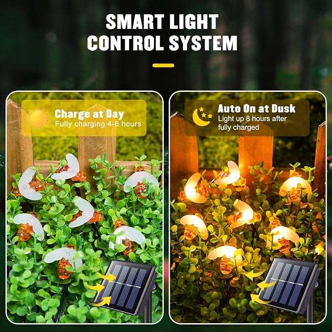 JMEXSUSS Solar Bee Lights Outdoor Waterproof, 30.6FT 50 LED Solar Fairy Lights - Image 3