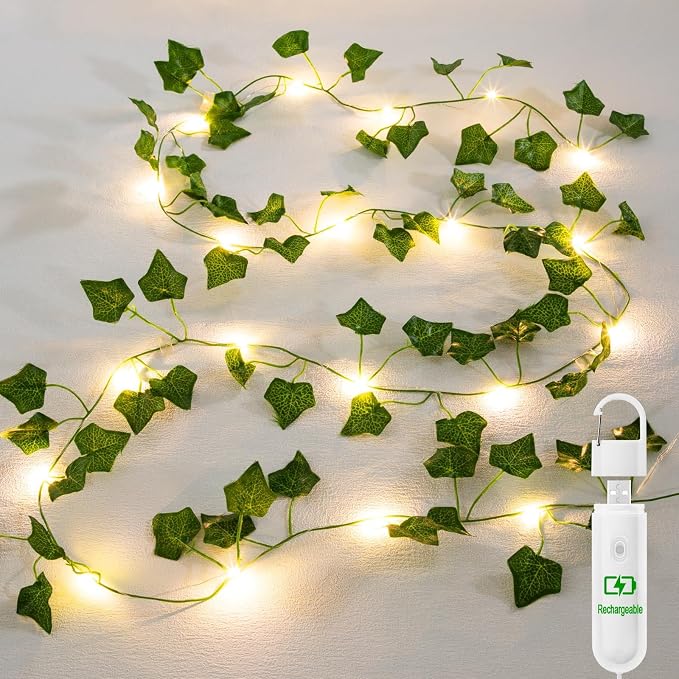 Vine with Fairy Lights Rechargeable, 6.56ft Ivy Leaf with 20 LED, 8 Mode and by Abigwhale