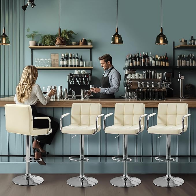 Yaheetech Bart Stools Set of 4, PU Leather Adjustable Barstools - Image 5