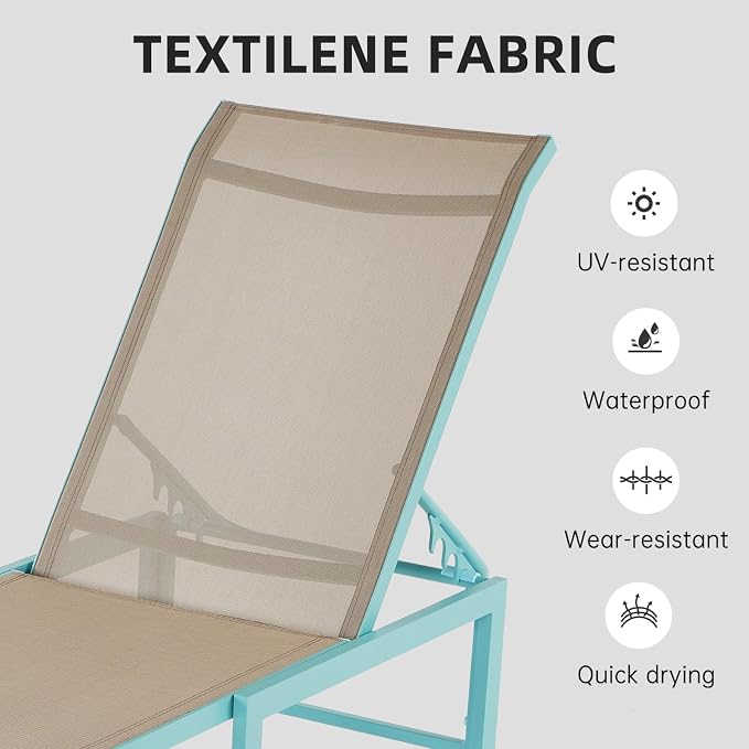 Outdoor Pool Lounge Chairs, Aluminum Patio Lounge Chairs, Five-Position - Image 3