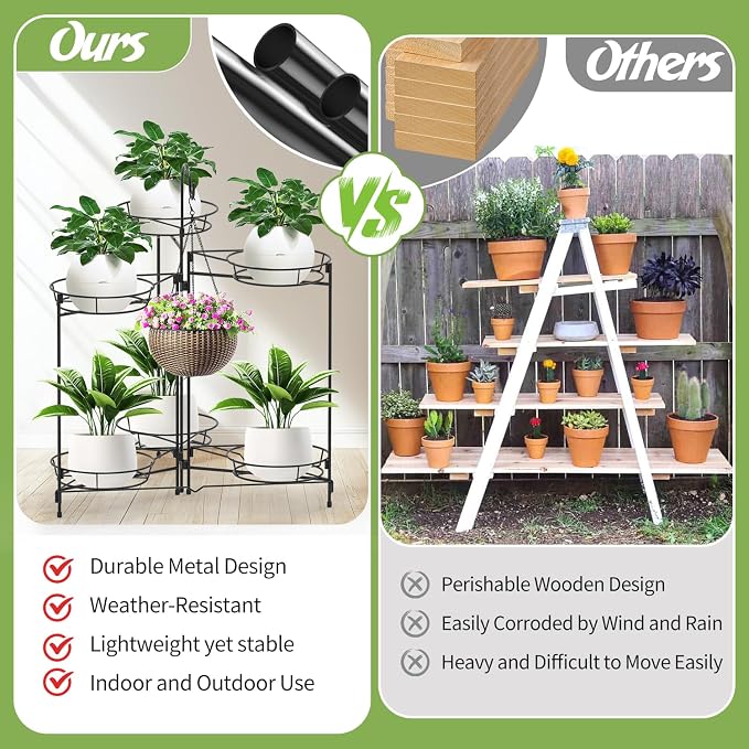Heavy Duty Metal Plant Stand, Indoor Outdoor Plant Shelf & Rack - Image 4