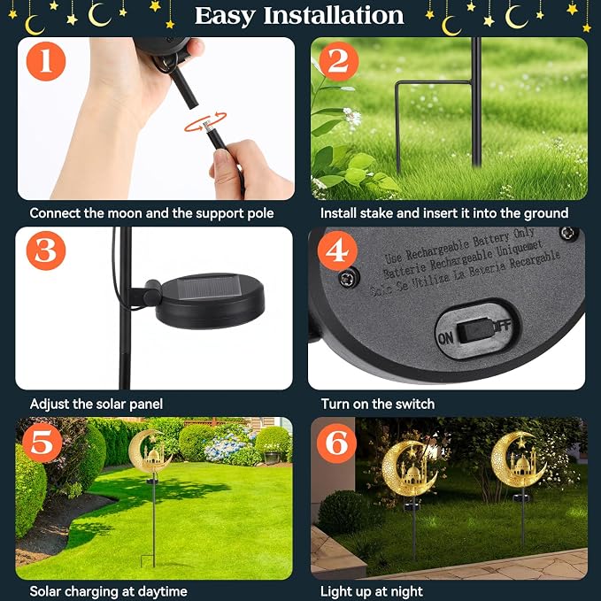 Lewondr 2Pcs Ramadan Solar Lights, Ramadan Decorations Outdoor, Metal Yard - Image 6