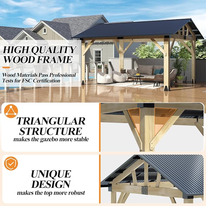 COVERONICS 12’x14’ Outdoor Wood Gazebo - Image 3