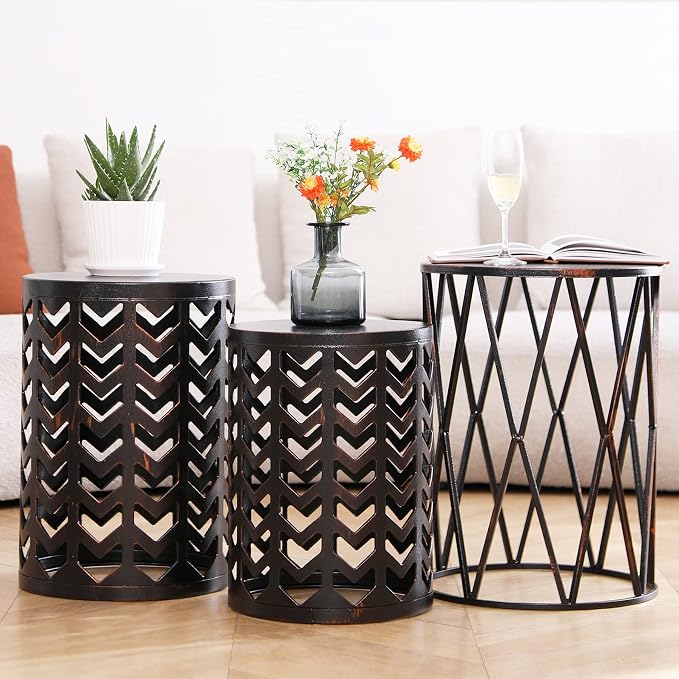 HFHOME Multifunctional Nesting Round Metal Coffee End Tables - Image 2