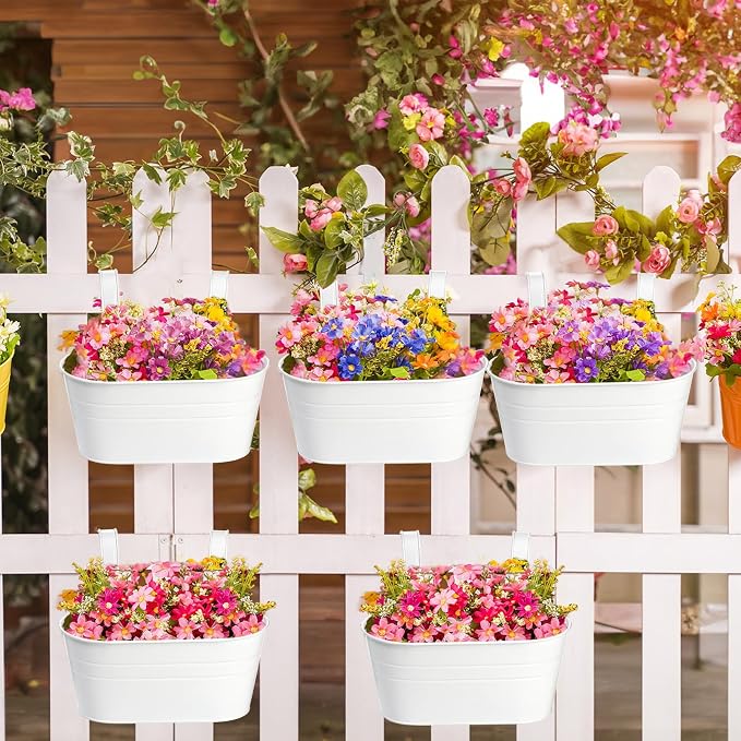 Foraineam 4 Pack Hanging Flower Pots, Metal Iron Plant Pot Holders, Large Fence - Image 3