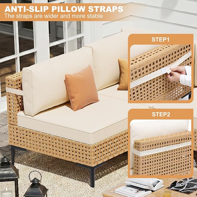 ABCASA Patio Furniture Set, Boho Patio Conversation Set Sectional Sofa - Image 5