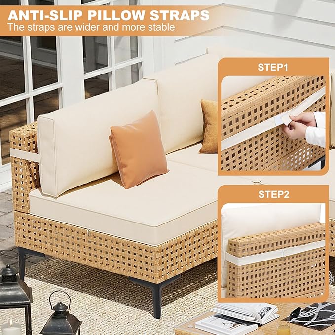 ABCASA Patio Furniture Set, Boho Patio Conversation Set Sectional Sofa - Image 4
