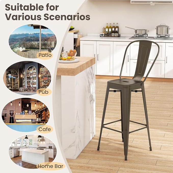 COSTWAY Metal Bar stools Set of 4, - Image 8