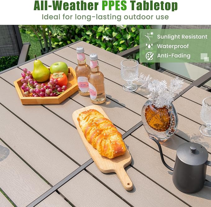 Tangkula 7 Piece Outdoor Dining Set, Patio Furniture Set w/ 6 Stackable Chairs - Image 5