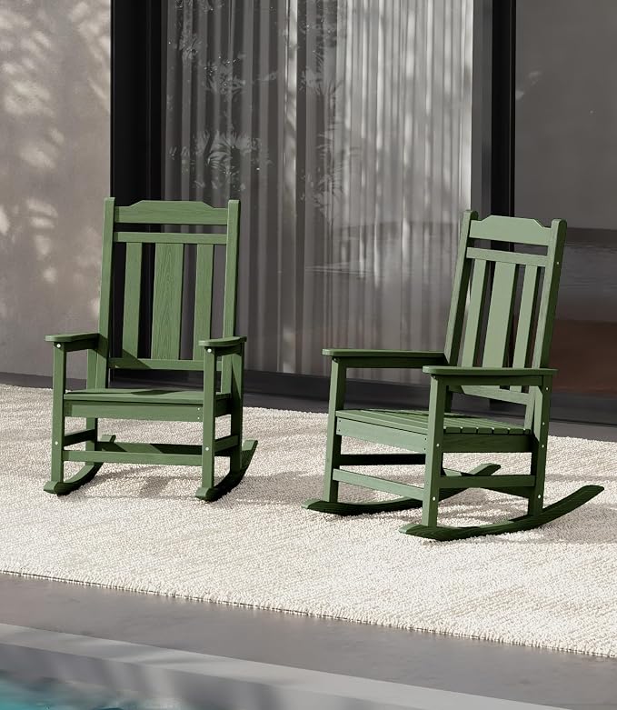 SERWALL Oversized Rocking Chair Set of 2 Outdoor, HDPE Outdoor Rocking Chair - Image 9
