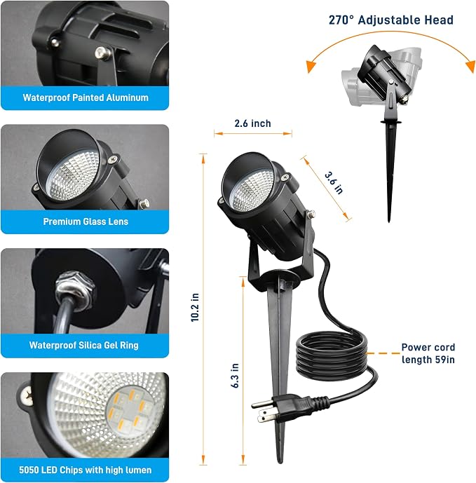 12W RGBW Color Changing Landscape Spotlights, 110V Plug-in Outdoor LED Spot - Image 6