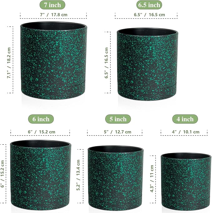 7/6.5/6/5/4 inch Plant Pots, 5 Pack Cylinder Flower Pots - Image 2