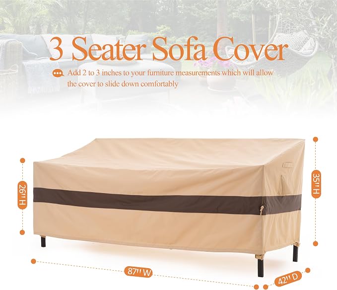 WJ-X3 Beige & Coffee Patio Sofa Cover, 87W x 42D x 35H Inches - Image 7