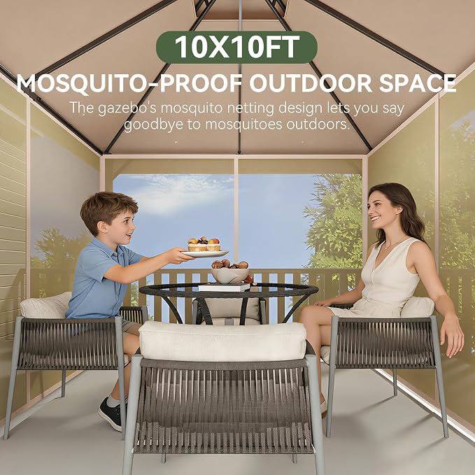 Aoxun Outdoor Gazebo for Patio 10x10 Metal Frame Canopy - Image 2