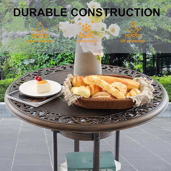 3-Piece Cast Aluminum Outdoor Bar Set, 31.5" Round High Top Patio Table & 2 - Image 6