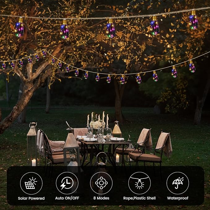 Solar String Lights Outdoor, 24FT Vintage Rope Hemp Solar String Lights - Image 6