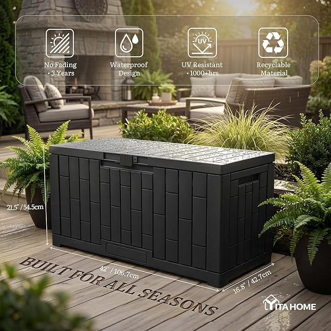 YITAHOME 60 Gallon Resin Deck Box, Weather Resistant Outdoor Rattan Storage Box - Image 4