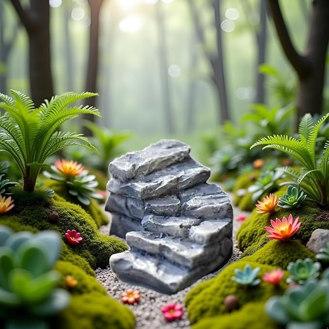 Curved Stone Steps Miniature Fairy Garden Accessories, Miniature Pond Lawn - Image 5