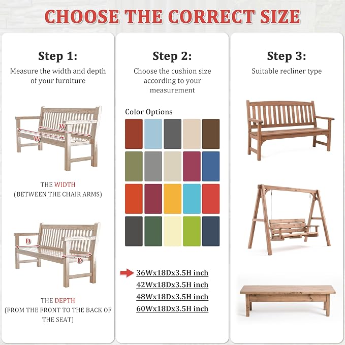 Premium Outdoor Bench Cushions for Patio Furniture 3.5inches Memory Foam Bench - Image 3