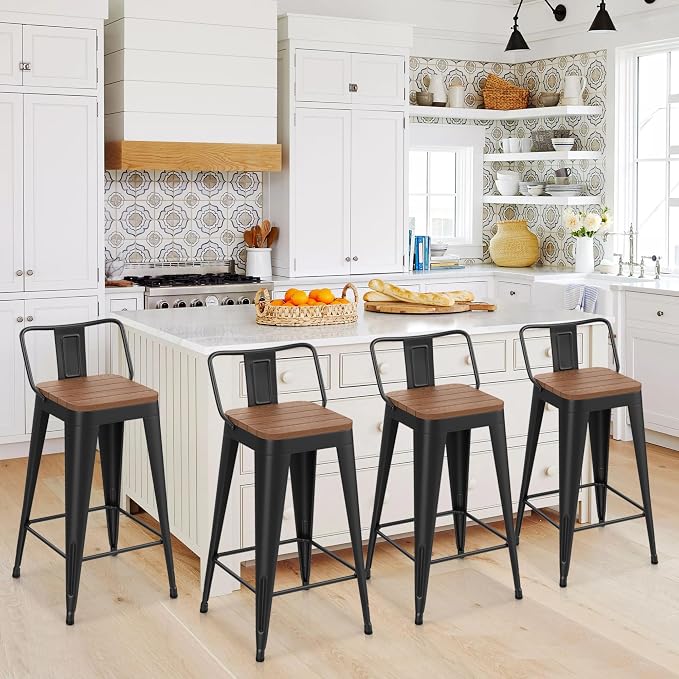 HAOBO Home 24" Outdoor Barstools Patio Stool Metal Bar Stools Set of 4 Counter - Image 8