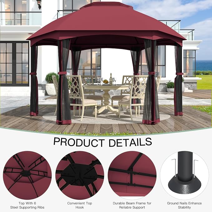 EROMMY Gazebos on Clearance 13 x 13 Ft 6 Sided, Outdoor Gazebo - Image 2