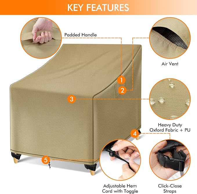 WLEAFJ Outdoor Chair Covers Waterproof, Khaki Lawn Patio Furniture Covers - Image 3