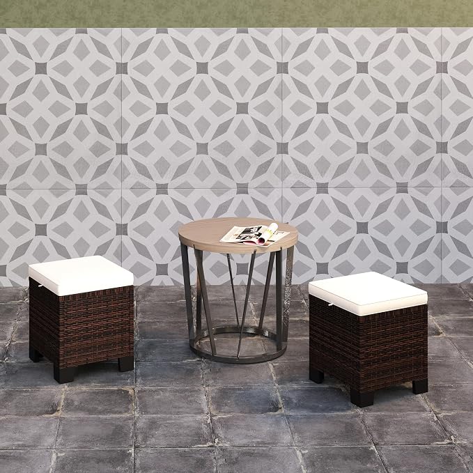 Outsunny 2 Pieces Outdoor Patio Ottomans, All Weather Wicker Outdoor Footstools - Image 8