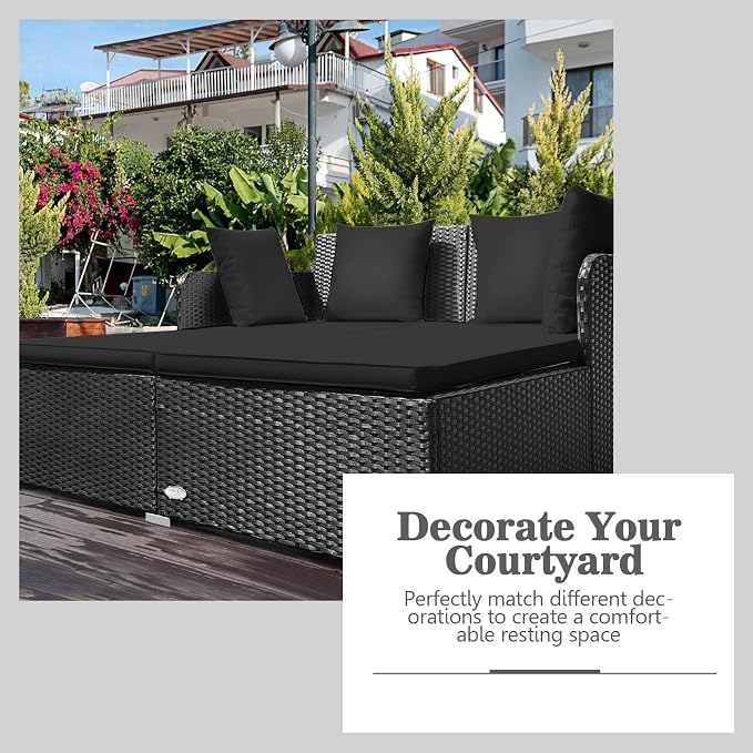 HAPPYGRILL Patio Rattan Daybed Outdoor Loveseat Sofa Set - Image 7