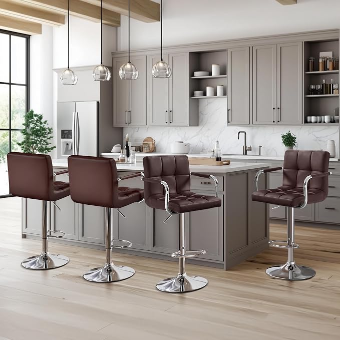 Yaheetech Bart Stools Set of 4, PU Leather Adjustable Barstools - Image 2