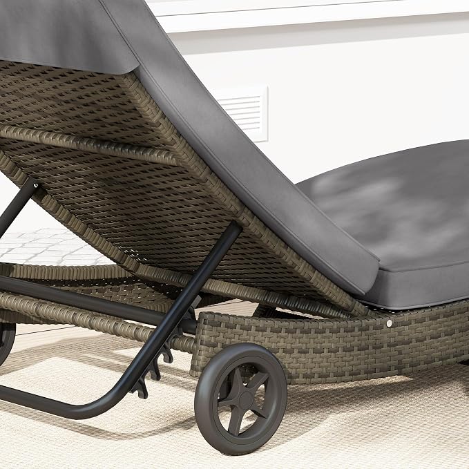 Outsunny Wicker Chaise Lounge Chair Outdoor - Image 9