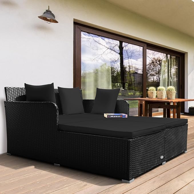 RELAX4LIFE Rattan Patio Outdoor Daybed, Wicker 2-Person Sunbed Loveseat - Image 9