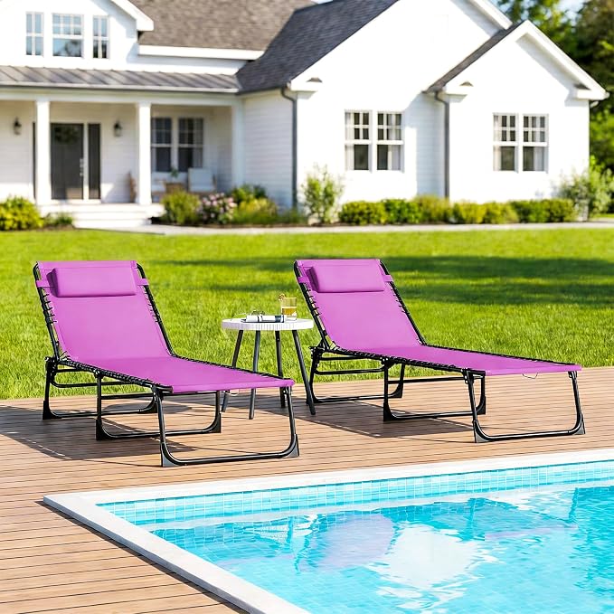 Outsunny Folding Chaise Lounge Chair Set of 2, Patio Sun Tanning Chair - Image 9