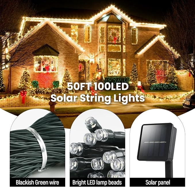 Solar String Lights Outdoor Waterproof: 50ft 100LED Solar String Lights Outdoor - Image 2