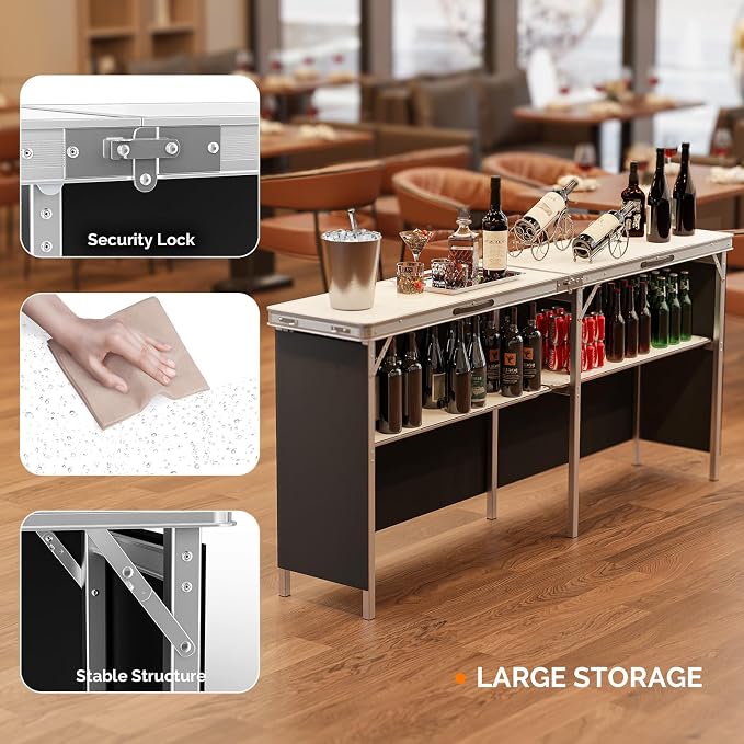 VINGLI 43" Portable Bar Table, 3-Tier Shelves, Carry Bag，Mobile Bar Table - Image 6
