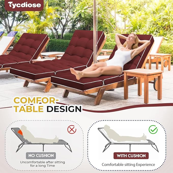 Outdoor Chaise Lounge Chair Cushion, Waterproof Non-Slip Patio Chaise Lounge - Image 4