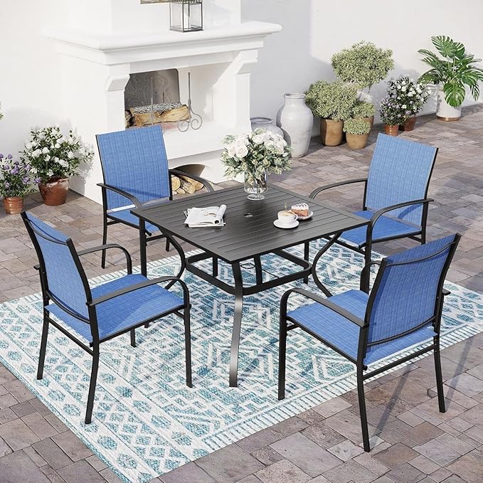 5 Piece Patio Dining Set for 4, 37”x37” Square Table by SUNSHINEVALLEY