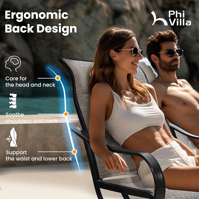 PHI VILLA Patio Dining Set for 6, Padded Textilene Swivel Dining Chairs & Brown - Image 5
