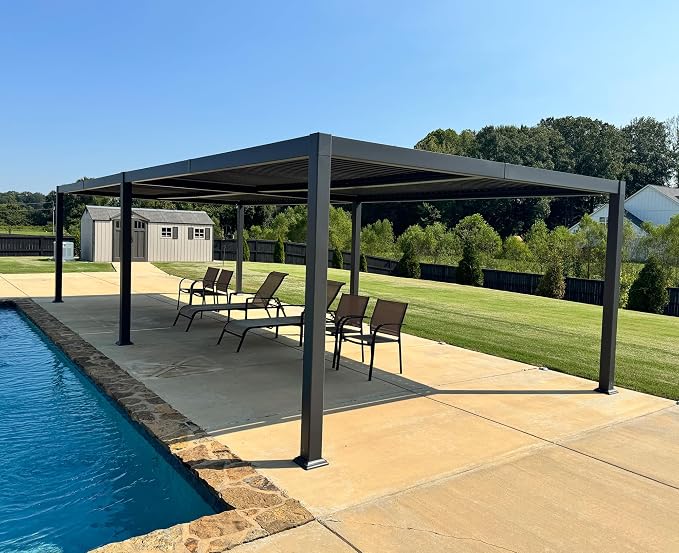 PURPLE LEAF Louvered Pergola 13' x 30' Aluminum Outdoor Pergola by Unknown