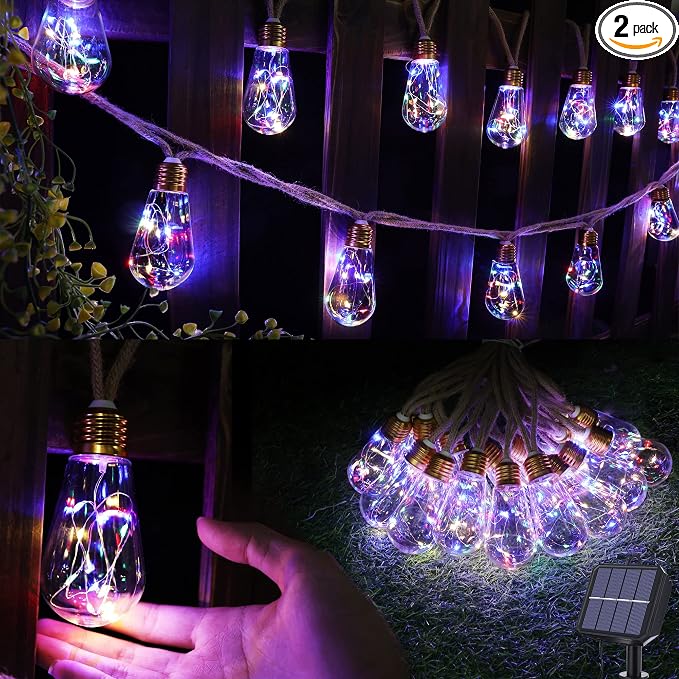 Solar Outdoor String Lights, 2 Pack 20Ft Vintage Rope Hemp Solar Patio Lights by Jnaurb