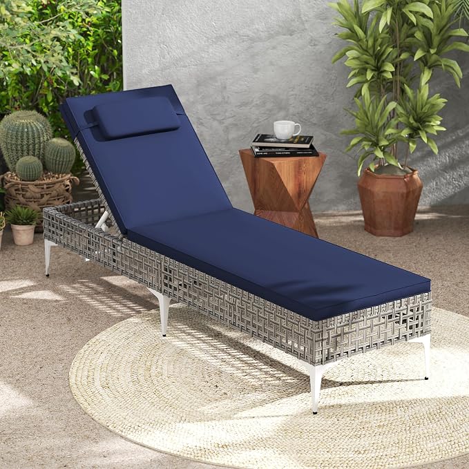 Tangkula Patio Chaise Lounge Chair, PE Wicker Reclining Sun Lounger - Image 5